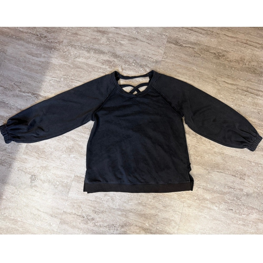 POL Womens Black Lattice Strappy Back Sweatshirt Top Medium TKT622